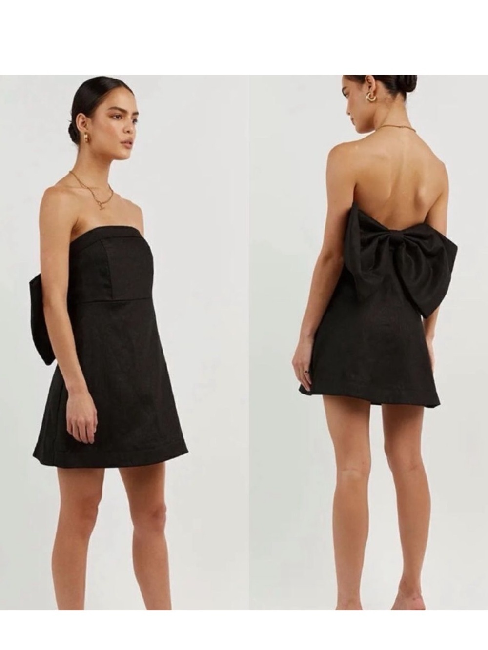 NWT Dissh Aisle Black Linen Back Bow Strapless Dress Size 6